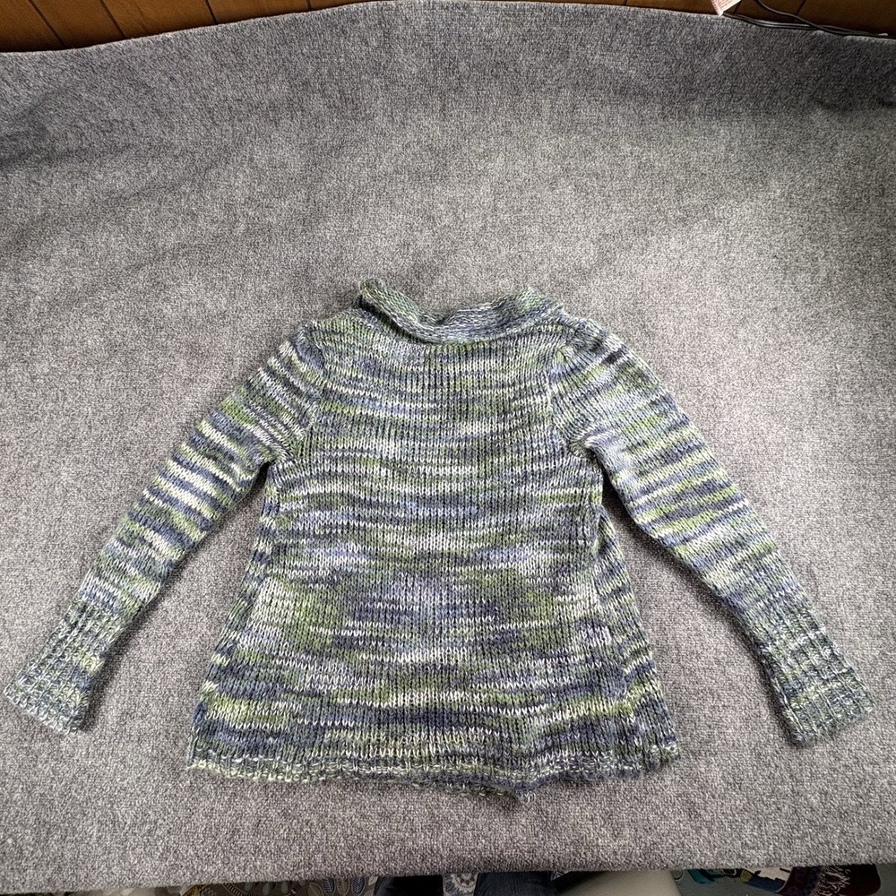 Olivia Sky Cardigan Women L‎ Blue Green Boho Open Front Cozy Cottagecore Chunky - Picture 8 of 13